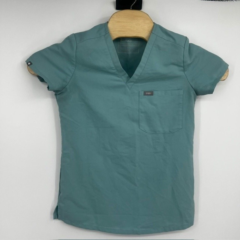 FIGS Catarina One Pocket Scrub Top Teal Blue V-Neck Short Sleeve Size XXS